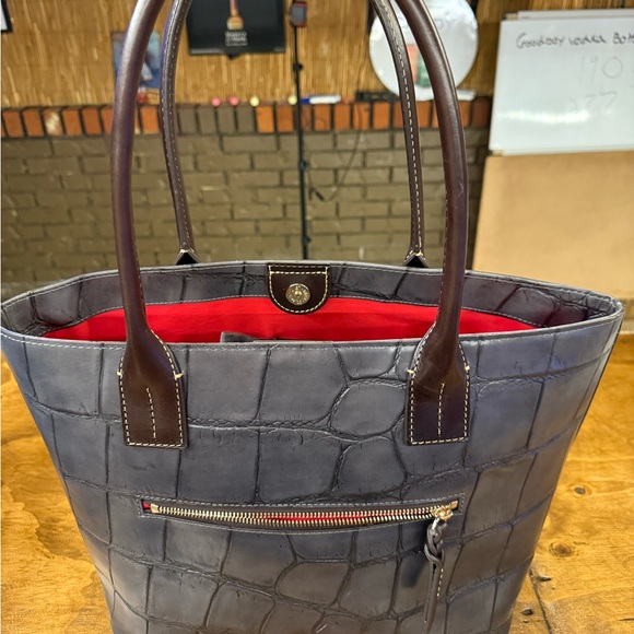 Dooney & Bourke Gray and Red Woven Tote with Leather Handles - Picture 2 of 4